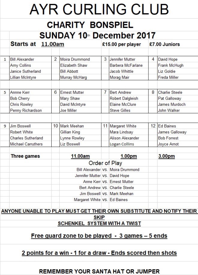 Charity Bonspiel Draw Dec 17